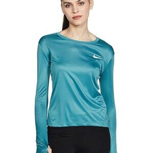 Nike Women's Aqua Blue Long Sleeve Back Mesh Running Athletic T-Shirt Size S